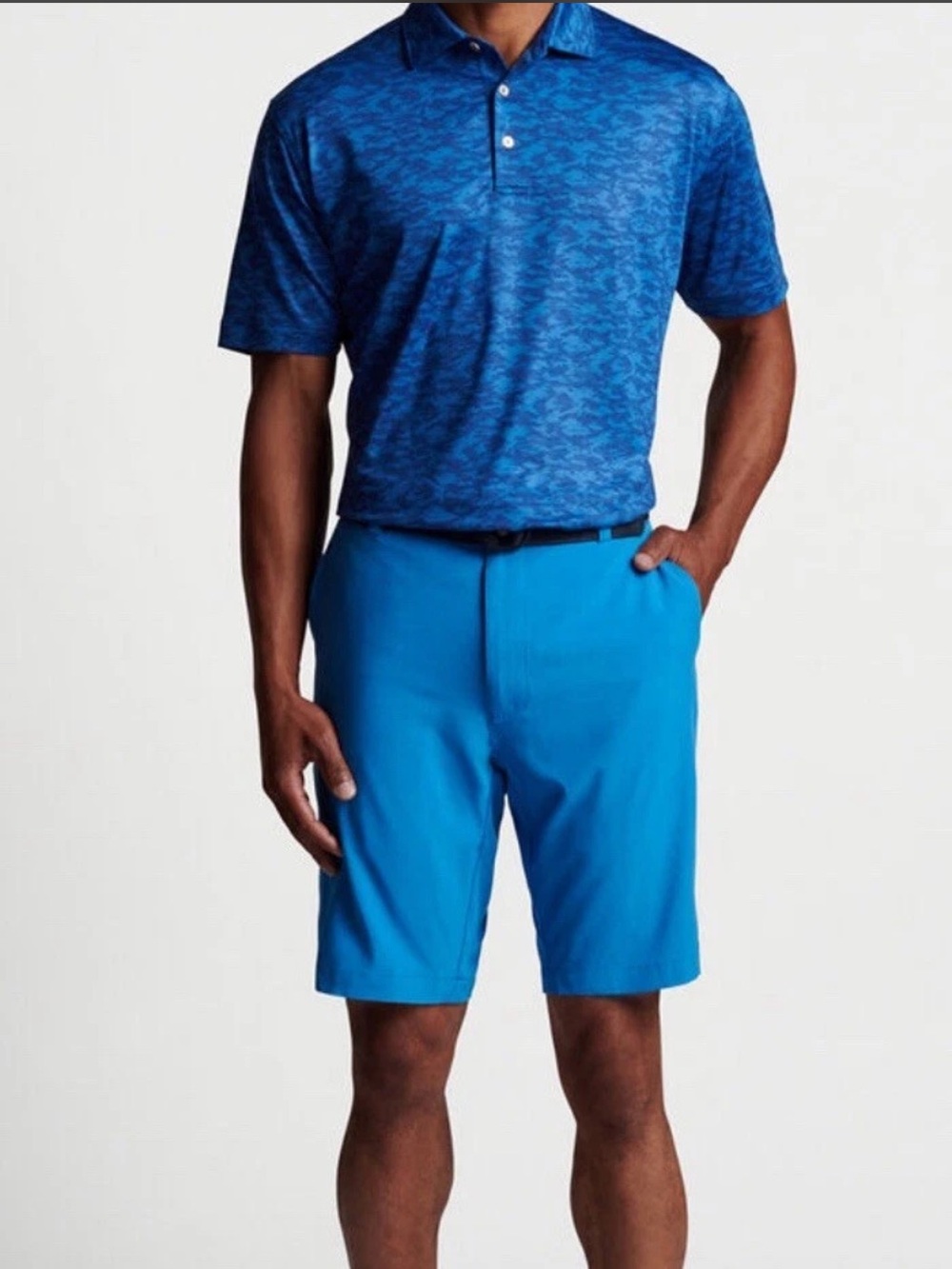 Peter Millar Crown Sport Polo Shirt Golf Fish Camo Blue XL Summer Comfort Active